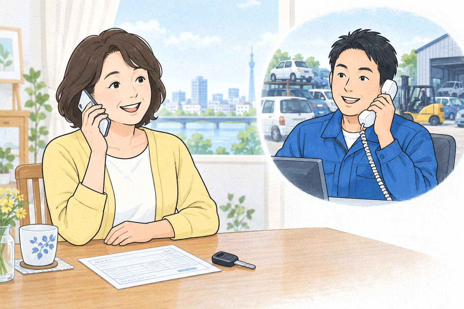 電話で車の相談をするイメージ