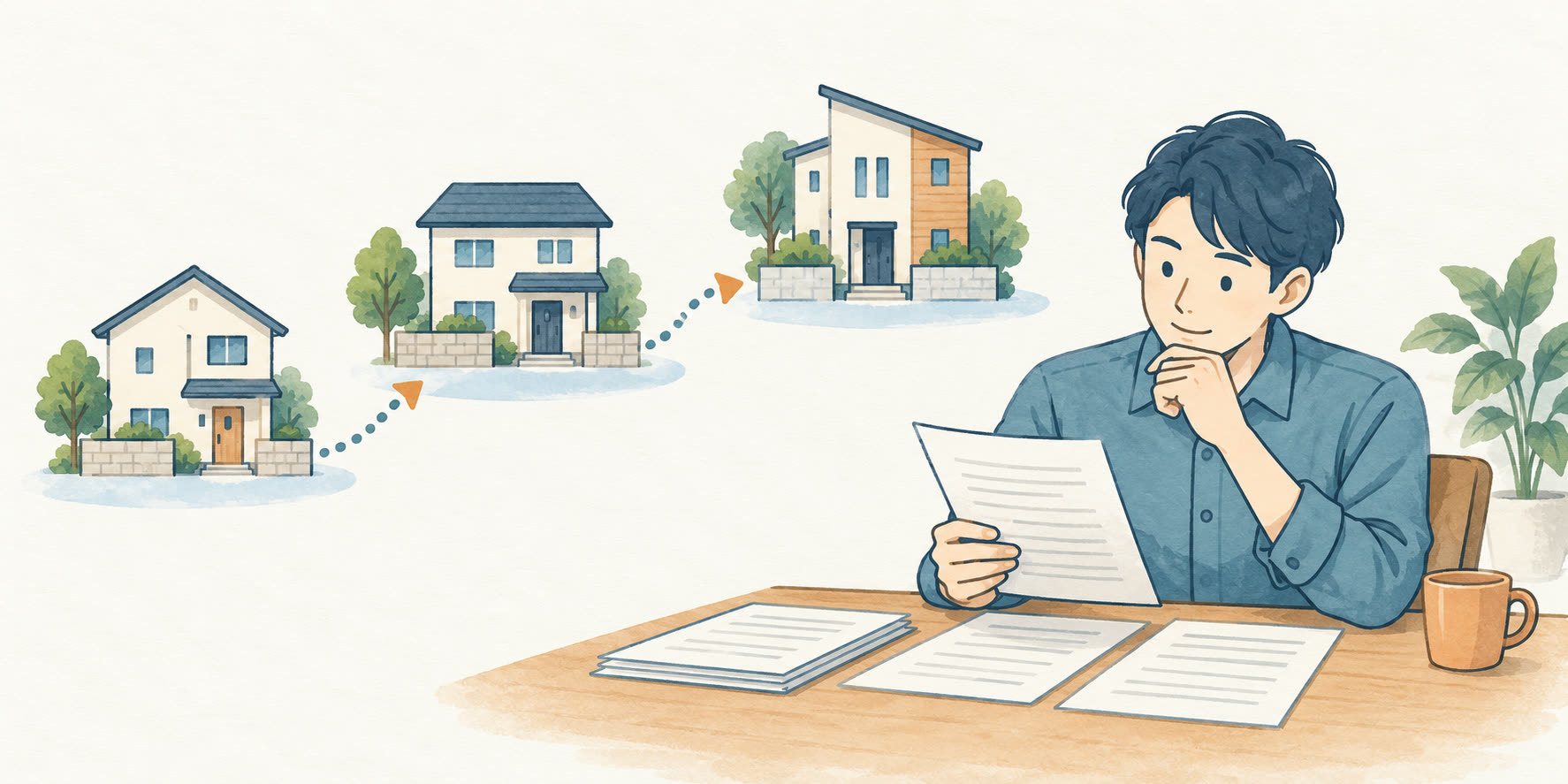 引っ越し前から現在までの住所のつながりを書類で確認するイメージ