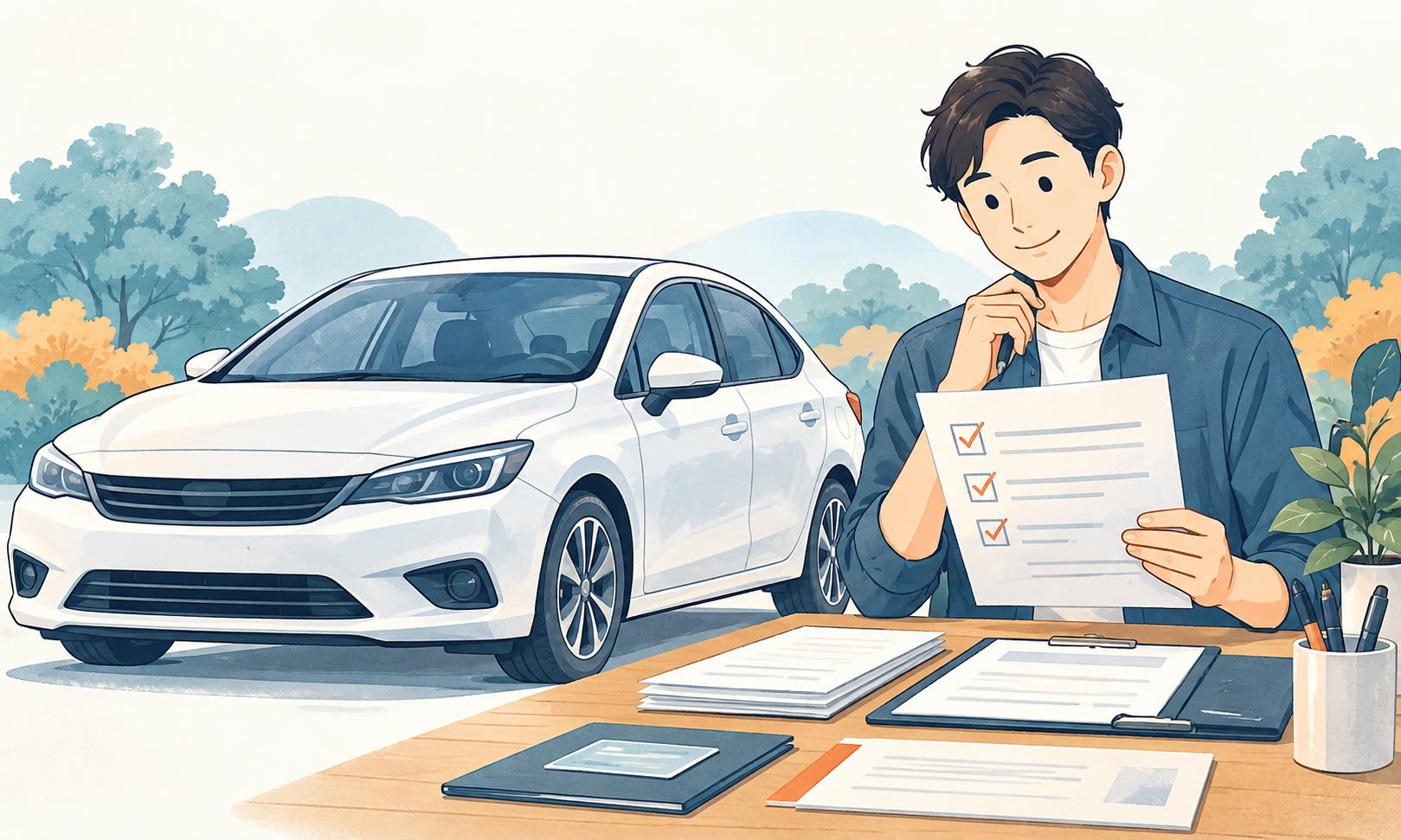 普通車の廃車に向けて書類を準備するイメージ