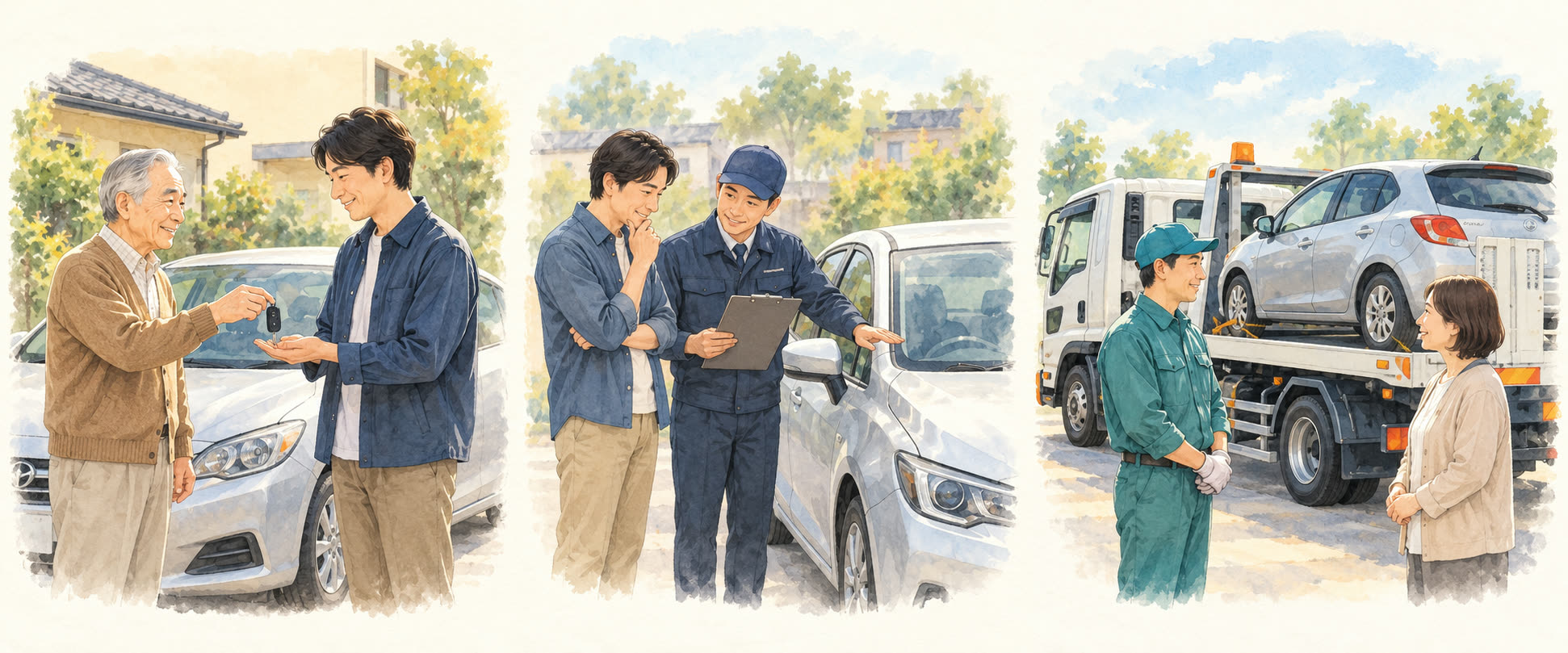 家族への引き継ぎ・中古車としての売却・廃車買取の3つの選択肢