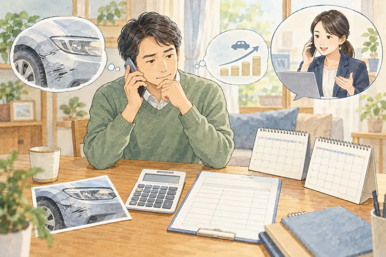 修理費と今後の保険料を確認するイラスト