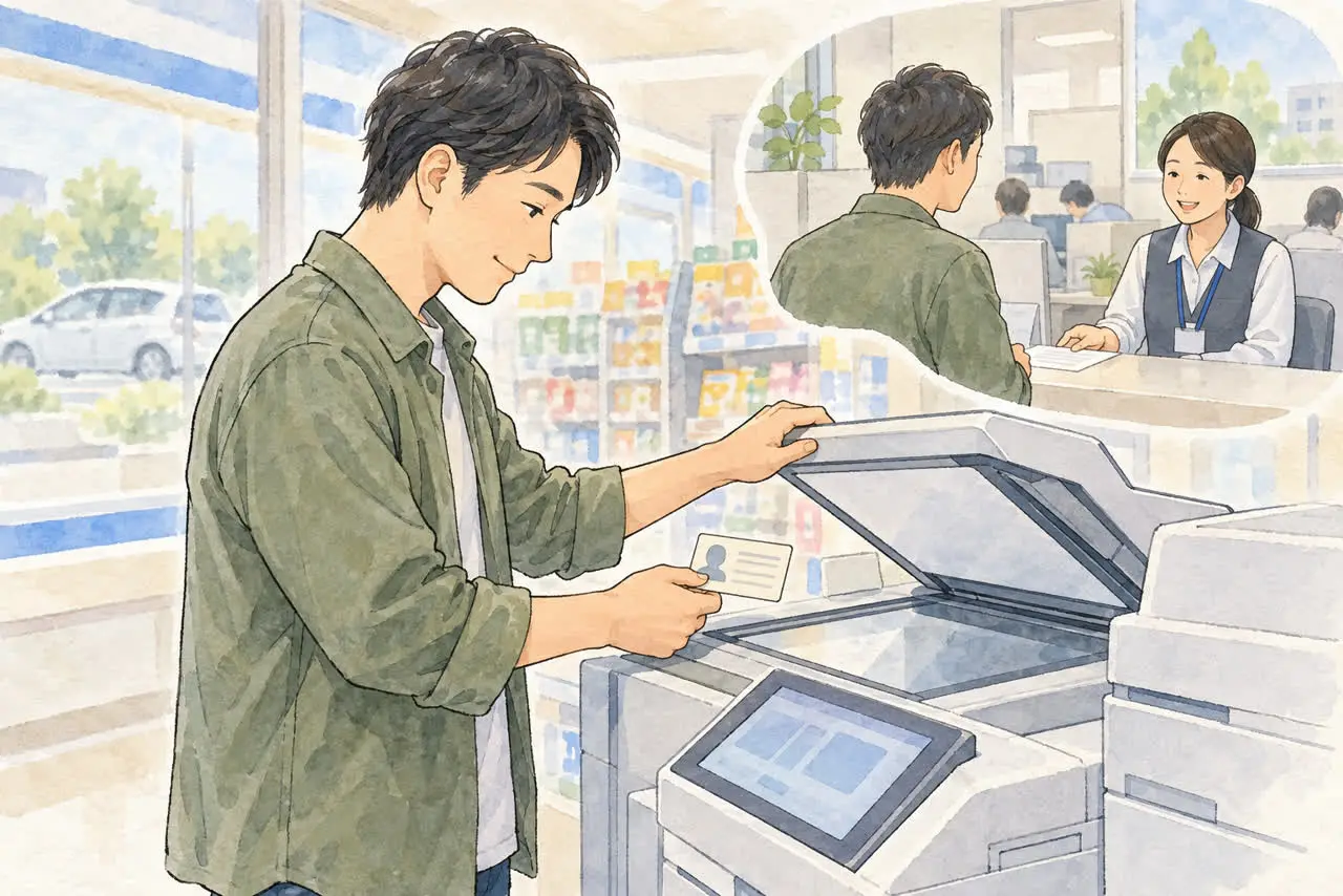 役所やコンビニで印鑑証明書を取得するイメージ