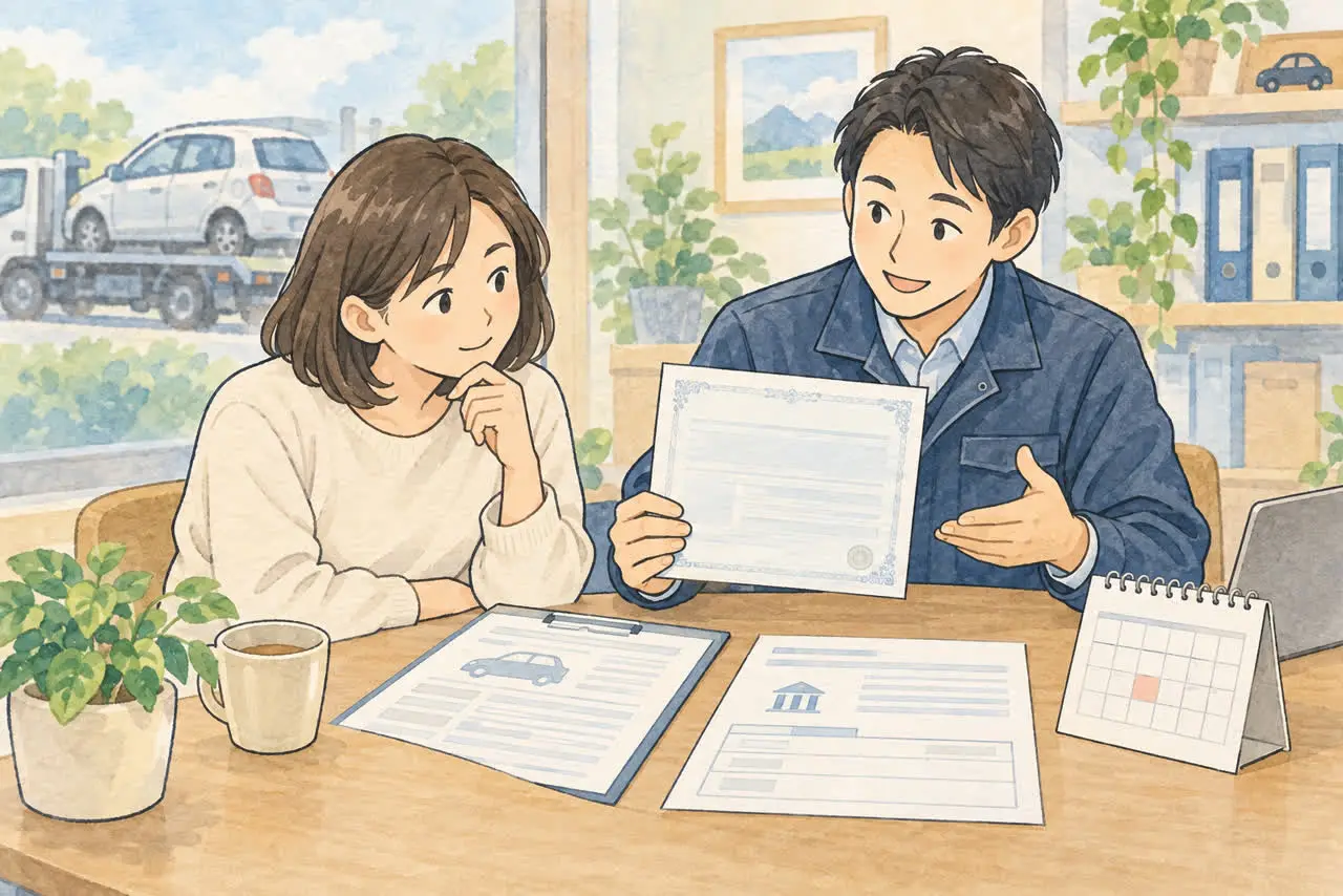 自賠責の解約と受け取りについて相談するイラスト