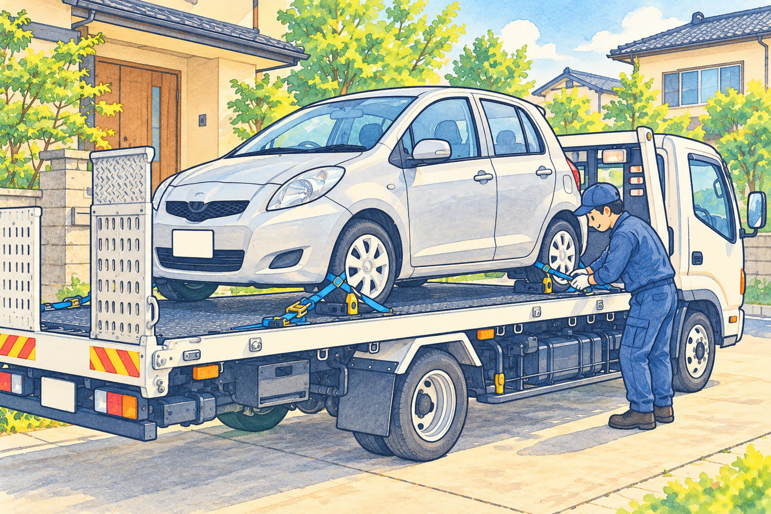 積載車に車を載せて安全に運ぶイメージ