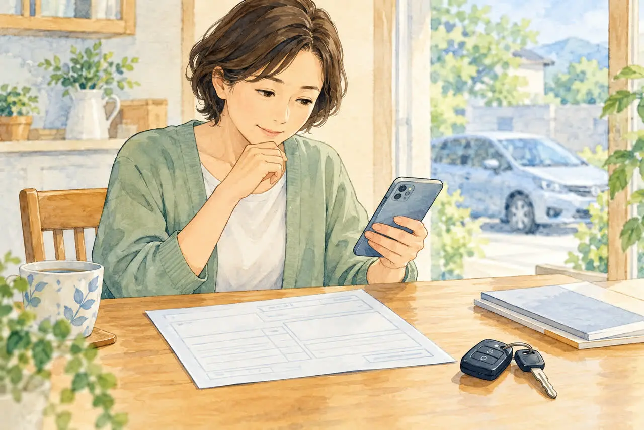 車検証とアプリで所有者を確認するイラスト
